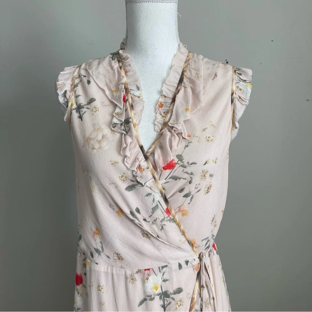 ALLSAINTS | Ari Kora Dusty Pink Floral Print Wrap Dress Sz 4 - Picture 3 of 11